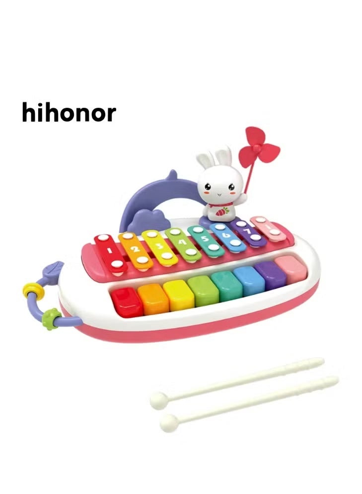 Hihonor 2-in-1 Piano & Xylophone Toy, 8-Key Multicolor Musical Instrument with 12 Songs, Rabbit Design, Kids Educational Sensory Learning Toy, for Toddlers Boys & Girls - Image 1